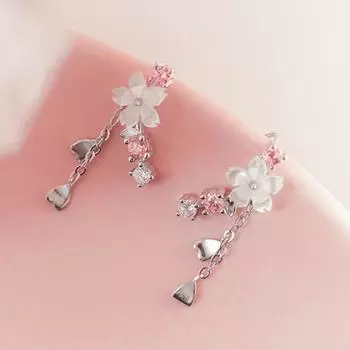 1 пара висячих сережек с изысканным сердечком, серьги-крючки со стразами и вишневым цветом в форме сердца для пирсинга