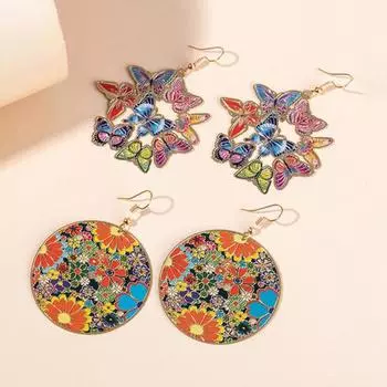1 пара висячих сережек с рисунком, художественные, высококачественные, индивидуальные, цветные, милые, красочные, висячие цветы, бабочки