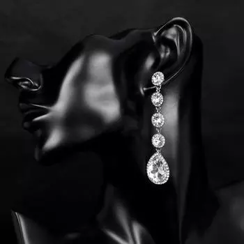 1 пара висячих сережек со стразами, сверкающие, не раздражающие, нержавеющие, универсальные модные серьги-подвески, ювелирные аксессуары серебряный
