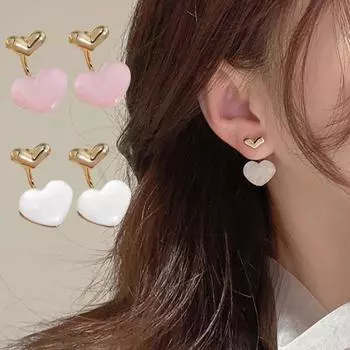 1 пара висячих сережек в виде сердца, ювелирные изделия из искусственного камня, милый яркий цвет, падение розовый