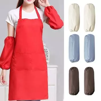 1 пара водонепроницаемых нарукавников с эластичными манжетами, грязезащитными манжетами, устойчивыми к царапинам и маслам, кухонный фартук жёлтый