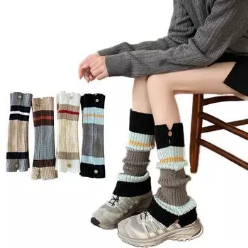 1 пара вязаных крючком чулок, ворсовые носки, вязаные гетры в стиле ретро, универсальные