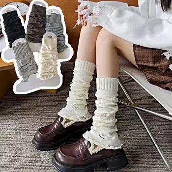 1 пара вязаных модных носков Hottie из полиэстера с перфорированным краем, завитые носки для нищих