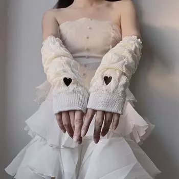 1 пара вязаных теплых рукавов с вышивкой Love, перчатки без пальцев с длинным рукавом, модные женские перчатки Harajuku Y2K, милые аксессуары, варежки