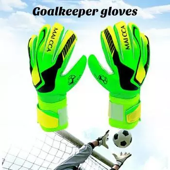 1 пара вратарских перчаток Утолщенные износостойкие противоскользящие прочные захваты на ладонях Пять пальцев Цветовое соответствие Двойные слои Защита запястий Футбол XS зелёный