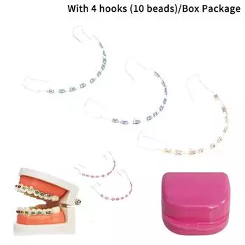 1 пара временных украшений для зубов в коробке с 4 крючками с металлической проволокой, разноцветные металлические скобки, лигатуры, стоматологический материал жёлтый