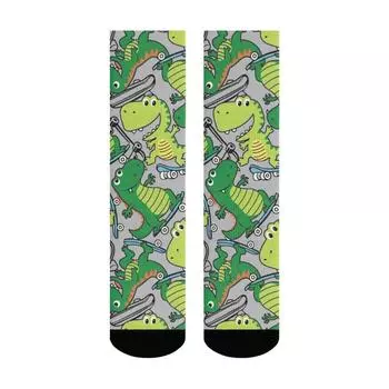 1 пара всесезонных носков до щиколотки с милым принтом с динозаврами, полиэстер, носки для повседневной носки, спорта и активного отдыха для мужчин и женщин