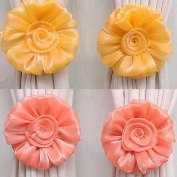 1 пара вуали с цветком розы и лентой для гостиной, спальни, занавесок, завязок на спине розовый