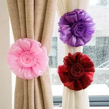 1 пара вуали с цветком розы и лентой для гостиной, спальни, занавесок, завязок на спине розовый