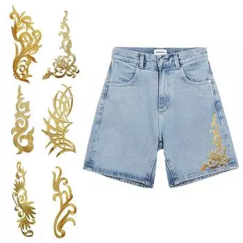 1 пара вышитых аппликаций кружевная ткань термонаклейка нашивка золото свадебное платье декор своими руками ремесла