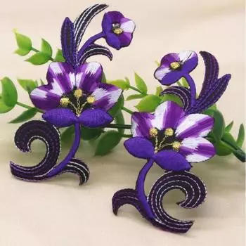 1 пара вышитых мотивов венецианское кружево аппликация отделка термонаклеиваемое женское платье украшение 9,7*4,6 см фиолетовый