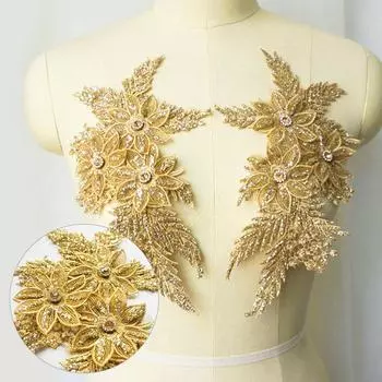 1 пара вышитых тканевых нашивок с блестками и стразами, цветы, 3D кружевная аппликация, кружевная отделка темно-фиолетового