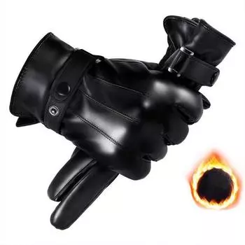 1 пара высококачественных черных перчаток для верховой езды с полным пальцем, мужские перчатки из искусственной кожи, зимние теплые перчатки для сенсорных экранов чёрный