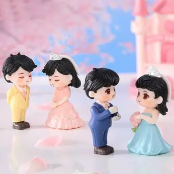 1 Пара Яркий Цвет Пара Статуя Мультяшная Форма Мода Любовник Статуэтка Фея Сад Кукольный домик Орнамент розовый