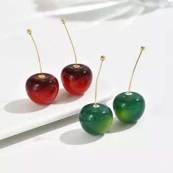 1 пара забавных милых модных сережек из смолы в форме вишни, нестандартные серьги для женщин, повседневная одежда, вечеринка, подарки для отпуска Size-one size красный
