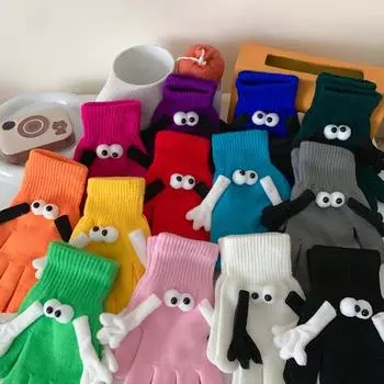 1 пара забавных перчаток, перчатки с магнитной присоской, уникальные, с дизайном больших глаз чёрный