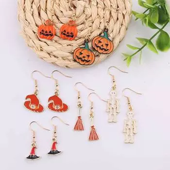 1 пара забавных серег на Хэллоуин с изображением призрака, шляпа с тыквой, метла, крючок 2
