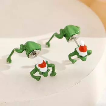 1 пара забавных сережек-лягушек в шапке Санты для пирсинга, украшения для рождественской вечеринки, милые серьги в виде зеленой лягушки-жабы для женщин жёлтый