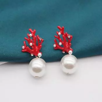 1 пара заклепок для ушей коралловой формы, ювелирные изделия из искусственного жемчуга, милые универсальные заклепки зелёный