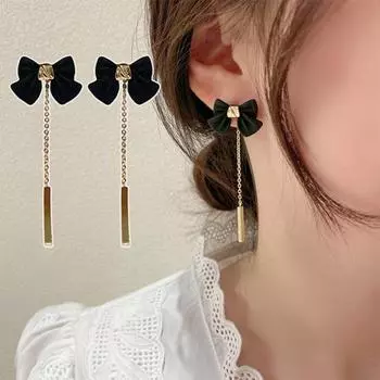1 пара заклепок для ушей, съемная длинная цепочка с кисточкой, элегантный подарок, милый черный бант чёрный