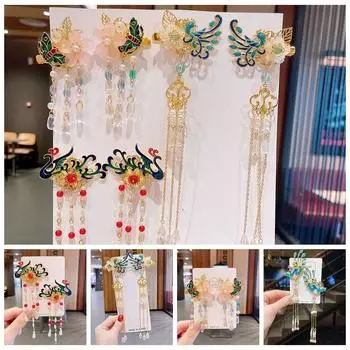 1 пара заколка для волос Hanfu в виде утконоса в виде павлина, заколка для волос с кисточкой и бабочкой, креативная заколка для волос с цветком Hanfu, ежедневная заколка для волос