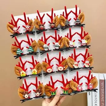 1 пара заколка для волос с оленьими ушками, рождественские рога, рождественская елка, заколка для волос Санта-Клауса, вечерние