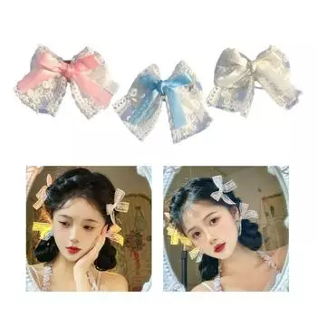 1 пара заколок для волос с косами для горячих девушек, заколки для волос в форме банта с кружевной лентой, заколки для волос с хвостиком, заколки для волос для девочек-подростков розовый