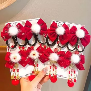 1 пара заколок для волос в китайском стиле, детские кисточки, заколки для волос, милый бант, бабочка, головной убор, кавайные красные аксессуары для волос, подарки