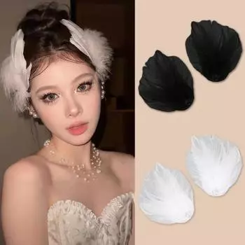 1 пара заколок для волос в виде перьев, белая, черная, для балетной юбки, повседневная заколка чёрный