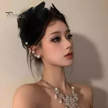 1 пара заколок для волос в виде перьев, белая, черная, для балетной юбки, повседневная заколка для волос, аксессуар для дня рождения, танцев, ролевых игр чёрный