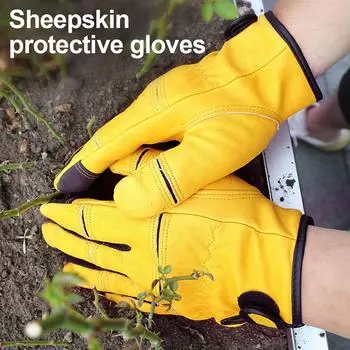 1 пара защитных перчаток из овчины, износостойкие, противоскользящие, устойчивые к проколам, перчатки для верховой езды, рыбалки и обращения с предметами XL жёлтый