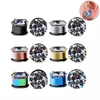 1 пара затычек для ушей из нержавеющей стали с металлическим цирконием 6 мм-20 мм, расширитель для ушей, ювелирные изделия для пирсинга 5mm