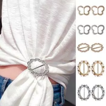 1 пара зажимов для футболок из сплава, пряжки для одежды, верхние кольца, форма цветка бабочки, противоскользящие, антикоррозийные, искусственный жемчуг, декор со стразами, застежки-узлы для футболки C