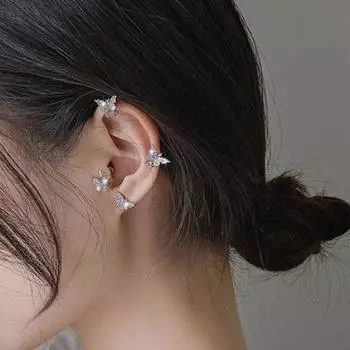 1 пара зажимов для ушей, не выцветающие, изысканные, блестящие, со стразами, в форме бабочек, без пирсинга ушей A