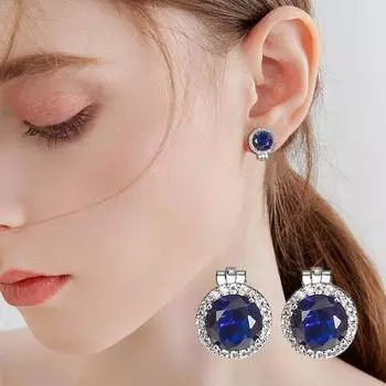1 пара зажимов для ушей, синие стразы, без пирсинга, противоскользящие круглые короткие украшения для ушей, серьги-гвоздики из нержавеющей сплава для свадьбы, женские аксессуары для ушей синий