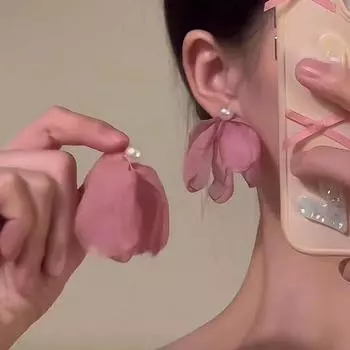 1 пара жемчужных серег, шифоновые серьги с французским жемчугом, серьги в стиле лепестков, элитные серьги с жемчугом для девочек