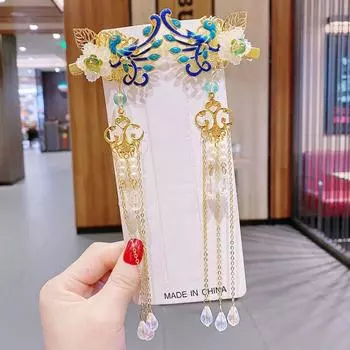1 пара жемчужных заколок для волос Hanfu Flower, заколка-бабочка с кисточками, кавайная заколка Hanfu Duckbill, повседневная C