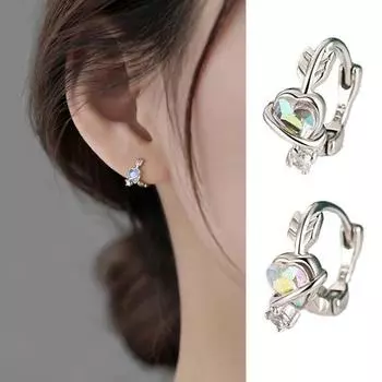 1 пара женщин искусственный кристалл сердце сплошной цвет гальванический сплав украшения для ушей леди выпускного вечера серебряный