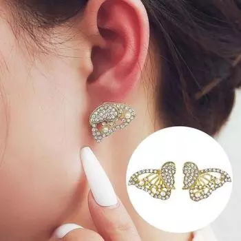 1 пара женских элегантных серег-гвоздиков, блестящие стразы, инкрустированные в форме бабочек, серьги-гвоздики для ушей, ювелирные изделия в подарок золотистый