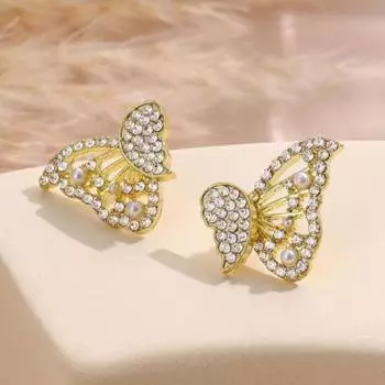 1 пара женских элегантных серег-гвоздиков, блестящие стразы, инкрустированные в форме бабочек, серьги-гвоздики для ушей, ювелирные изделия в подарок золотистый