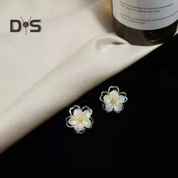 1 пара женских элегантных серег-гвоздиков в форме цветка, акриловые серьги-гвоздики, металлические серьги, ювелирные аксессуары, подарок золотистый