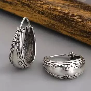 1 пара женских этнических серег, винтажные гравированные серьги-кольца в форме буквы С из полированного сплава, легкие серьги-кольца для повседневного свидания, путешествий, висячие серьги серебряный