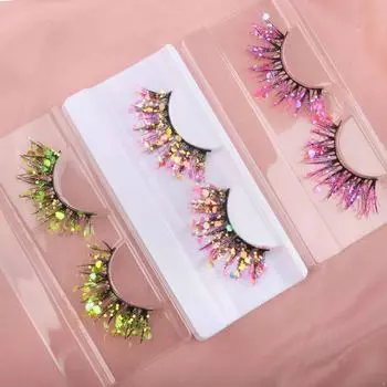 1 пара женских блестящих густых завитых накладных ресниц с блестками, украшенных ресницами One Size темно-розовый