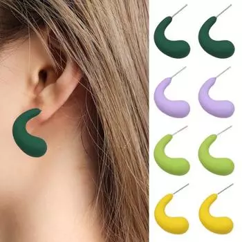 1 пара женских C-образных ярких цветов, гладких легких украшений для ушей, женских выпускных вечеринок, коктейлей чёрный