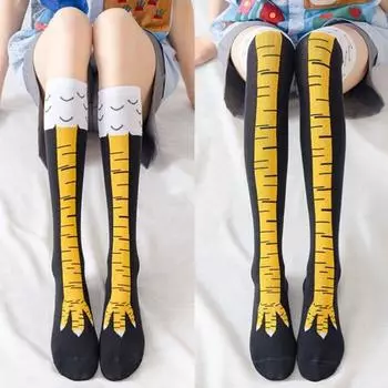 1 пара женских чулок с забавным принтом куриных лапок, одинаковых цветов, длиной до колена, эластичные, противоскользящие, мягкие, теплые, подарок на День Святого Валентина, женский зимний подарок розы красного