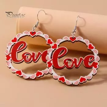 1 пара женских цветных контрастных серег с буквенным принтом розовой серии, серьги-крючки, романтические серьги-капли на День Святого Валентина A