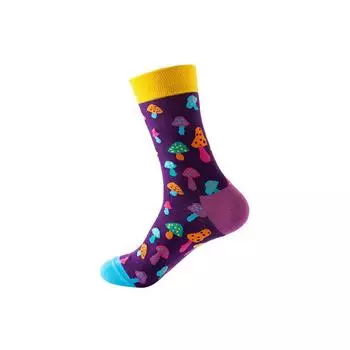 1 пара женских цветных носков до середины икры с принтом маленьких грибов, модных и удобных, подходящих для всех сезонов One Size
