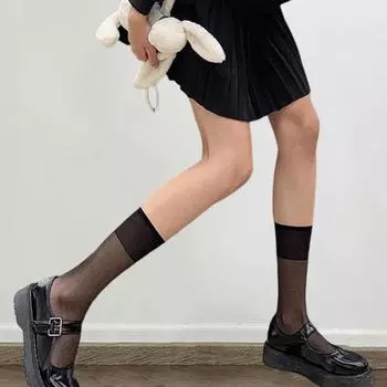 1 пара женских длинных носков в сетку в стиле Лолиты, ультратонкие прозрачные юбки в тон, однотонные носки средней длины в японском студенческом стиле, одежда для косплея белый