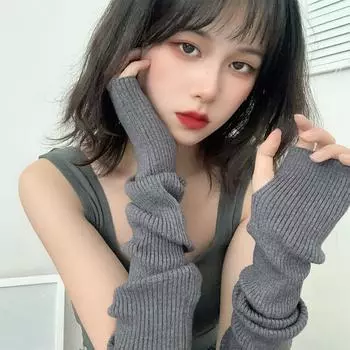 1 пара женских длинных перчаток без пальцев, зимние мягкие вязаные теплые перчатки с рукавом в стиле панк-готика, модные повседневные мягкие варежки