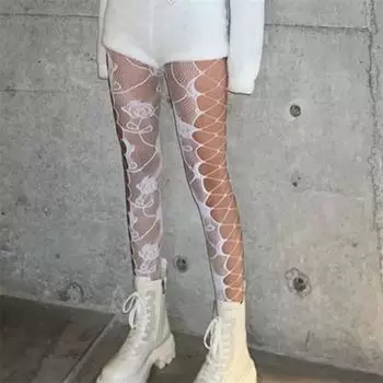 1 пара женских длинных полых сексуальных колготок в сеточку, клубных чулок для вечеринок, в стиле панк Лолита красный